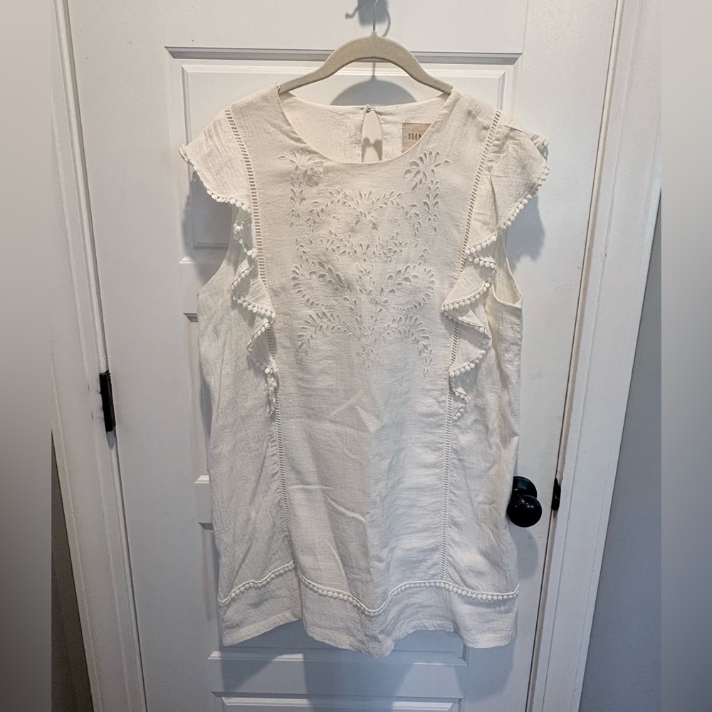 Moon River Cream Embroidered Ruffle Dress